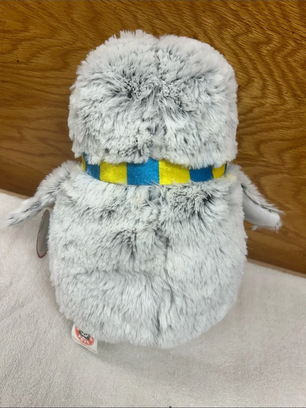 Peek-a-boo Plush White Penguin with Blue & Yellow Scarf - Soft Small Pet Toy